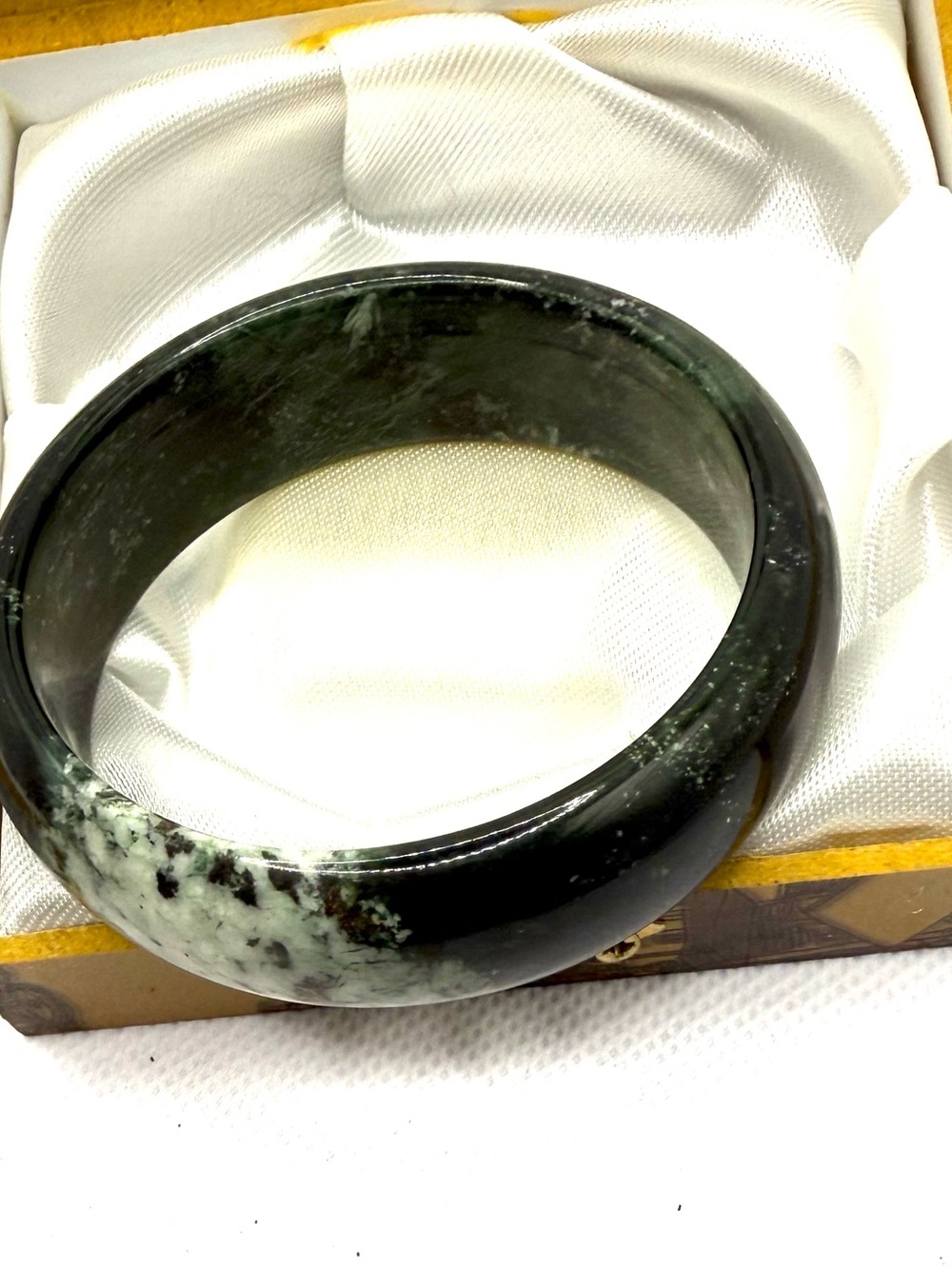 Womans Burmese Black Jadeite Bangle Bracelet - Classic Stone Finish